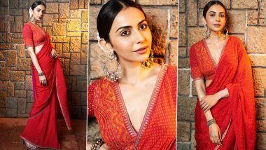 Rakul Preet Singh Dazzles in Red Bandhani Saree That Reflects Her Love for the Timeless Classic Like Never Before! (View Pics)